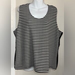 Nicole Studio New York Black White Stripped Sleeveless Knit Blouse Size 16